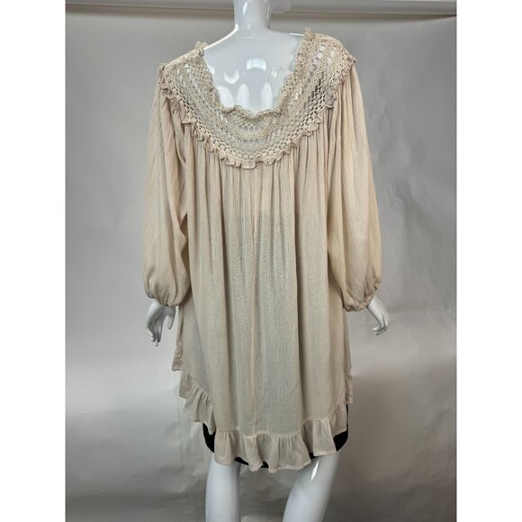 Indigo Soul Natural Rayon & Cotton Tunic With Crochet Yoke & Ruffle Hem X-Large - Picture 5 of 16
